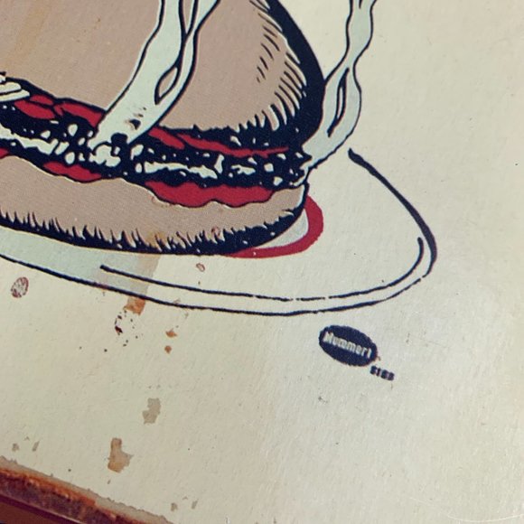 Marty Mummert Try Our Hamburgers Cork Backed Diner Kitchen Sign 16" X 11" Retro - Picture 3 of 7